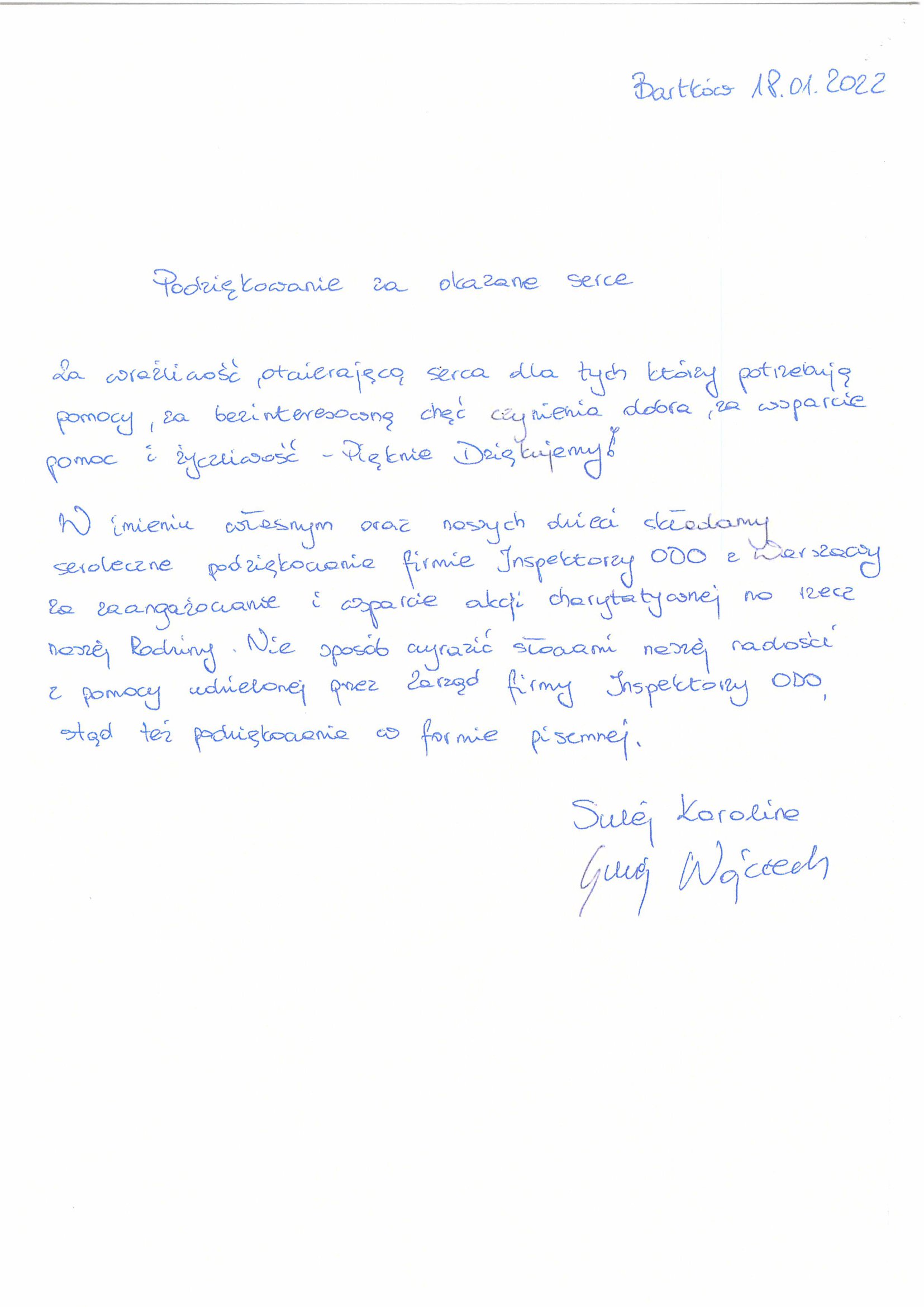 Podziękowania dla Inspektorzy ODO